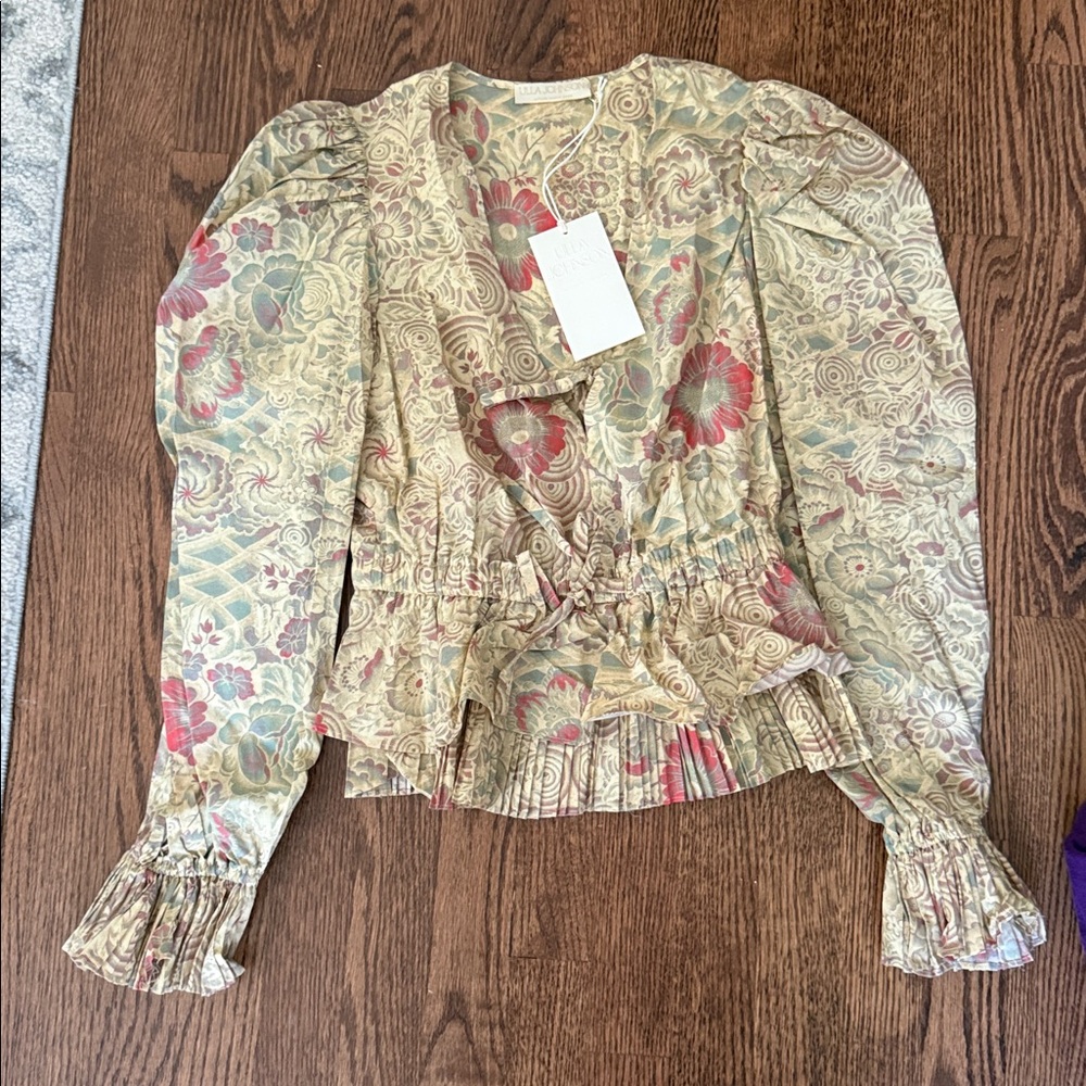 Ulla Johnson Floral Patterned Blouse with Ruffle Sleeves